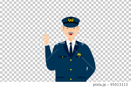 シニア男性警官のポーズ、指さし 95013113
