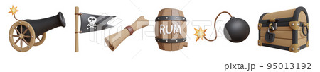 Pirates theme cartoon objects set. 3D illustration. Pirates theme cartoon objects set. 3D illustration. 95013192