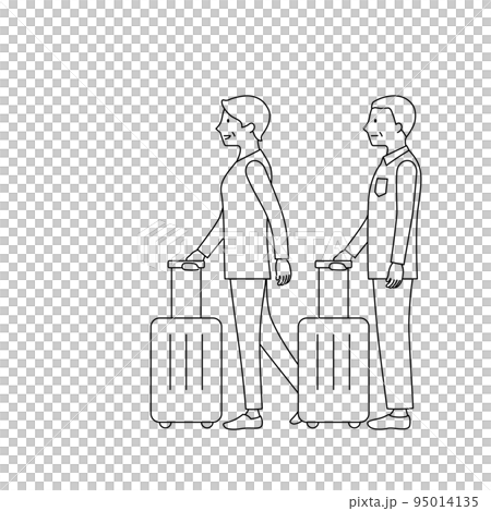 Illustration of a senior couple going on a trip (vector, line drawing, clipping) Illustration of a senior couple going on a trip (vector, line drawing, clipping) 95014135