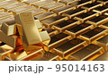 3D illustration. Close-up pure gold bar put on the black color surface background. Business and finance concept 95014163
