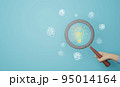 Creative idea concept, magnifying glass and light bulb icon on blue background. 95014164