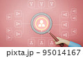 Magnifying glass looking for people icon, employee search symbol concept. Staff selection concept 95014167
