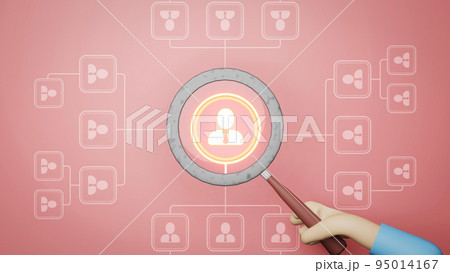 Magnifying glass looking for people icon, employee search symbol concept. Staff selection concept 95014167