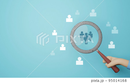 Magnifying glass looking for people icon, employee search symbol concept. Staff selection concept 95014168