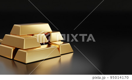 3D illustration. Close-up pure gold bar put on the black color surface background. Business and finance concept 95014170