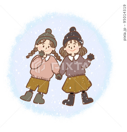 寝転んで雪をながめる女の子 95014319