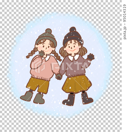 寝転んで雪をながめる女の子 95014319