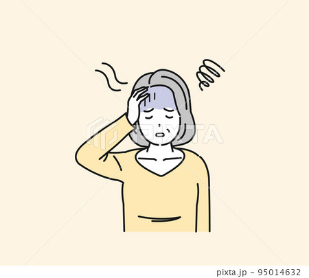 貧血　めまい　立ちくらみに困る中年の女性　病気　症状　フラフラ　イラスト 95014632