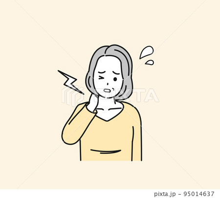首が痛む中年の女性　頸椎　リンパ　症状　イラスト 95014637