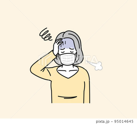 風邪をひく中年の女性 発熱 コロナ 症状 イラスト 風邪をひく中年の女性 発熱 コロナ 症状 イラスト 95014645