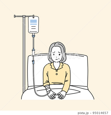 入院する中年の女性　ミドル　病院　患者　病気　イラスト 95014657
