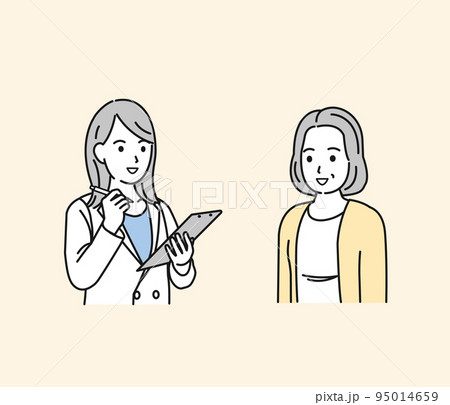 診察を受ける中年の女性 病院 クリニック 医者 検査 患者 カウンセリング イラスト 診察を受ける中年の女性 病院 クリニック 医者 検査 患者 カウンセリング イラスト 95014659