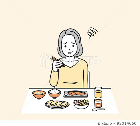 食欲がない 食べれない 味覚障害 中年の女性 ミドル 食事 摂食障害 夏バテ イラスト 食欲がない 食べれない 味覚障害 中年の女性 ミドル 食事 摂食障害 夏バテ イラスト 95014660