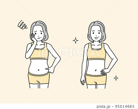 中年女性のウエストの変化　ミドル　お腹　贅肉　中年太り　ダイエット　イラスト 95014665