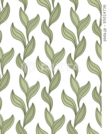 Vector pattern with vertical stripes made of foliage on a white background. Botanical texture with doodle hand drawn leaves. Vector pattern with vertical stripes made of foliage on a white background. Botanical texture with doodle hand drawn leaves. 95014736