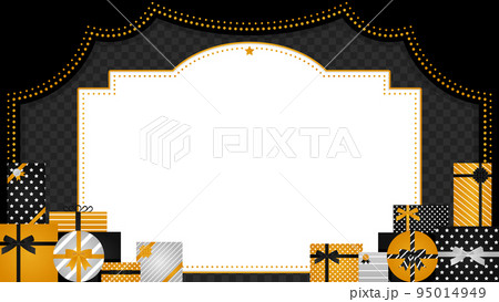 昔の劇場風フレーム・背景素材 山積みのプレゼント/黒(横向き16:9) 昔の劇場風フレーム・背景素材 山積みのプレゼント/黒(横向き16:9) 95014949