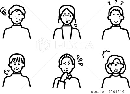 ネガティブな感情の高齢者のアバターイラストセット 線画のみ ネガティブな感情の高齢者のアバターイラストセット 線画のみ 95015194