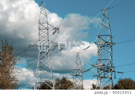 Electricity pylons and current transfer of high voltage through natural landscapes 95015451