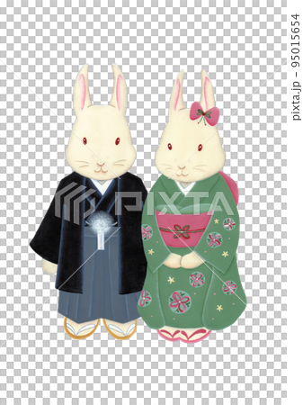 卯年年賀状素材・うさぎカップル 95015654
