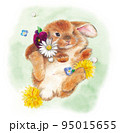 春のうさぎ 水彩イラスト 95015655