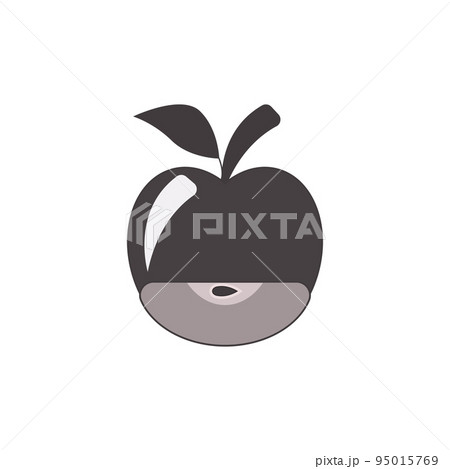 Silhouette apple icon. Whole apple with a slice and seed inside. Fruit with branch and leaf. Vector illustration. Silhouette apple icon. Whole apple with a slice and seed inside. Fruit with branch and leaf. Vector illustration. 95015769