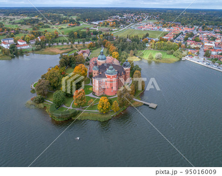 Aerial view of Swedish 16 th century Gripsholm castle located in Mariefred Sodermanland 95016009