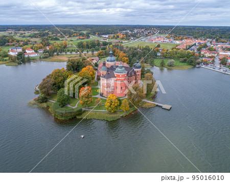 Aerial view of Swedish 16 th century Gripsholm castle located in Mariefred Sodermanland 95016010