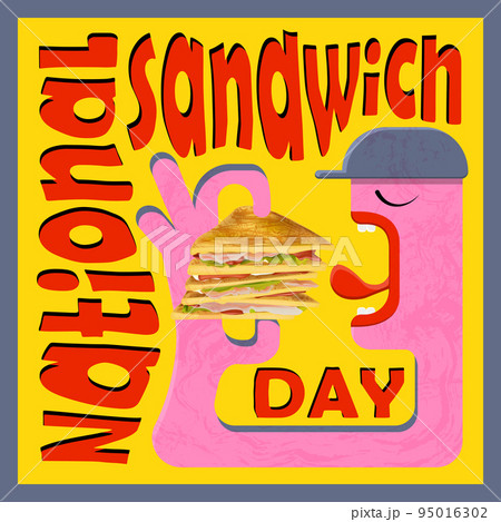 Cool fast food poster. National Sandwich Day. Trendy style banner Day of the Sandwich 95016302