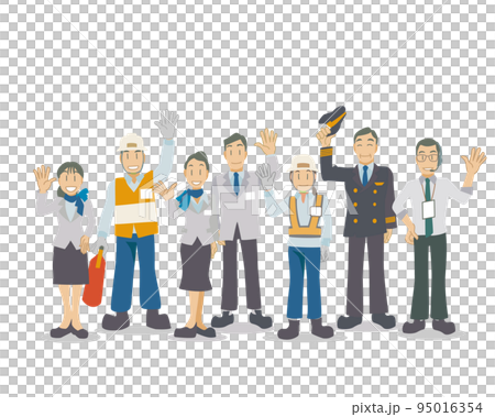 お客様に手を振る空港で働く人々 95016354