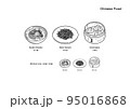 中華料理のイラスト（担々麺、空芯菜、小籠包 / 線画、モノクロ） 95016868