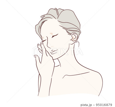 ケアした肌の感触を手で確かめる女性 - スキンケア・美容  95016879