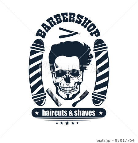 Barbershop logo design with vintage ornaments, and retro lettering illustration in vector format. Isolated on thw white background. 95017754