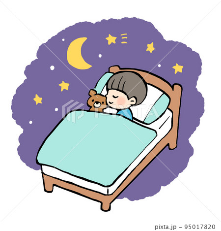 夜にベッドで眠る子どものイラスト 夜にベッドで眠る子どものイラスト 95017820