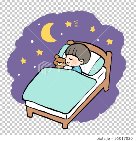 夜にベッドで眠る子どものイラスト 夜にベッドで眠る子どものイラスト 95017820