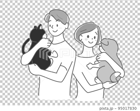 拿著貓和狗的男人和女人 拿著貓和狗的男人和女人 95017830