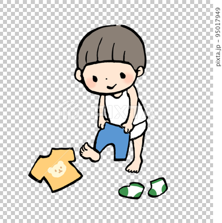 一個孩子自己換衣服的插圖 一個孩子自己換衣服的插圖 95017949
