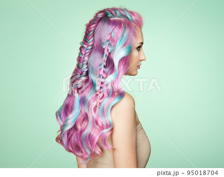 Beauty fashion model girl with colorful dyed hair Beauty fashion model girl with colorful dyed hair 95018704
