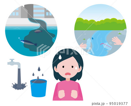 川や海の水質温泉に心を痛める・不安になる女性 のイラスト 川や海の水質温泉に心を痛める・不安になる女性 のイラスト 95019377