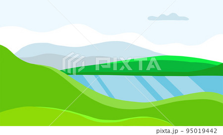 Abstract vector landscape. Blue and green background. mountain view in flat style. Abstract vector landscape. Blue and green background. mountain view in flat style. 95019442