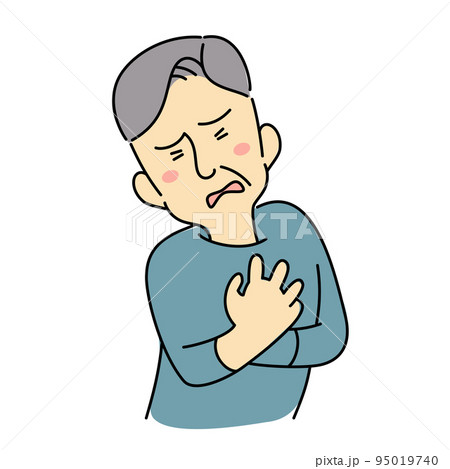 胸の痛みに苦しみ悶える高齢の男性 胸の痛みに苦しみ悶える高齢の男性 95019740