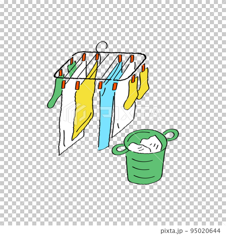 在夾子衣架上晾乾衣物的插圖 95020644