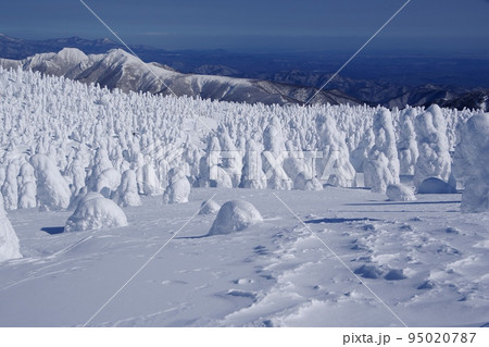 名号峰を眼下に望む地蔵岳の樹氷原　Ver1 95020787