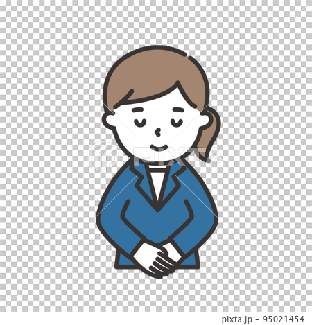 一個穿著西裝鞠躬的年輕女子的插圖 一個穿著西裝鞠躬的年輕女子的插圖 95021454