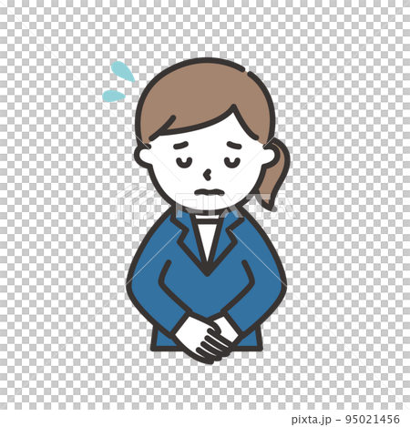 Illustration of a woman in a suit bowing and apologizing 95021456