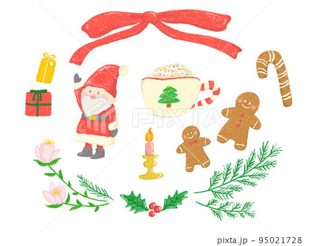 クリスマス 小人サンタクロースとジンジャーブレッドマン かわいい手描きイラスト クリスマス 小人サンタクロースとジンジャーブレッドマン かわいい手描きイラスト 95021728