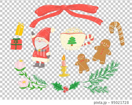クリスマス 小人サンタクロースとジンジャーブレッドマン かわいい手描きイラスト クリスマス 小人サンタクロースとジンジャーブレッドマン かわいい手描きイラスト 95021728