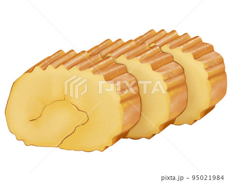 伊達巻をスライスしたリアルなテイストの手描きイラスト 95021984