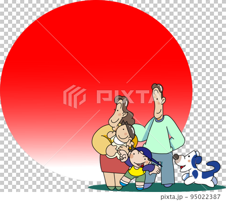 New Year family and pets watching the first sunrise of the year New Year family and pets watching the first sunrise of the year 95022387