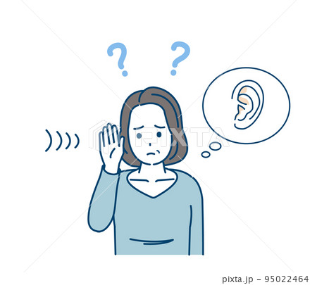 聴力が衰える中年の女性　聞こえない　難聴　耳が悪い　症状　イラスト 95022464