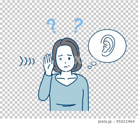 聴力が衰える中年の女性　聞こえない　難聴　耳が悪い　症状　イラスト 95022464